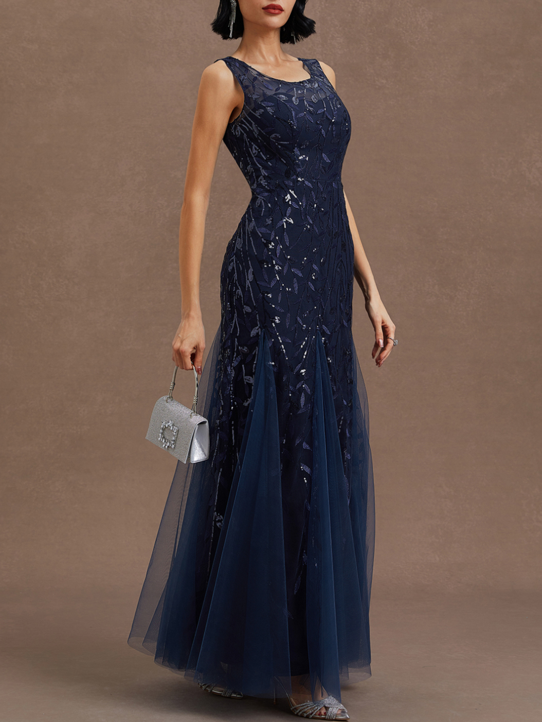 Elegant Sheath Crew Neck Sleeveless Zipper Up Floor-Length Prom Dress