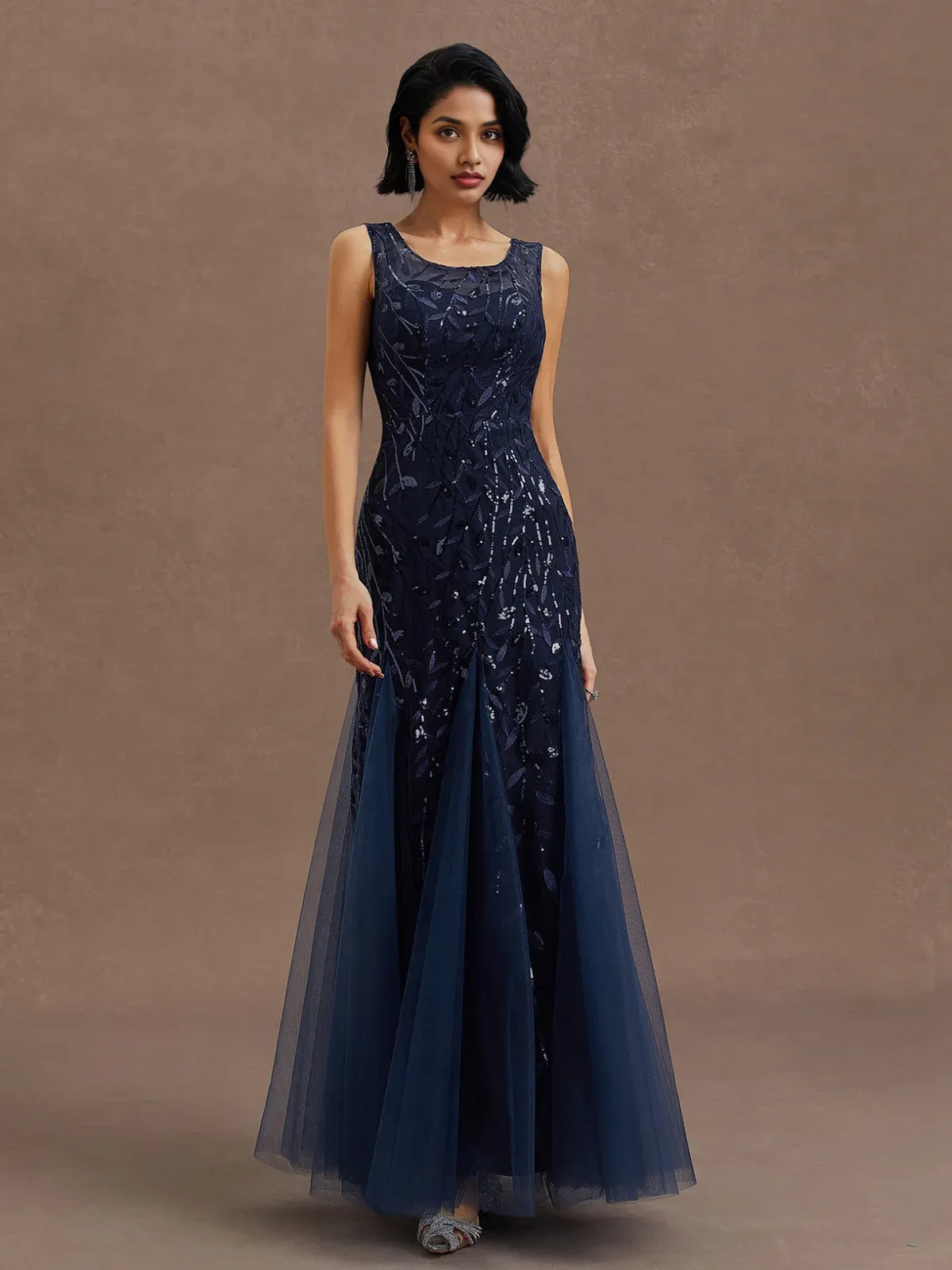 Elegant Sheath Crew Neck Sleeveless Zipper Up Floor-Length Prom Dress