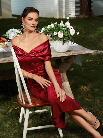 Elegant Sheath Off The Shoulder Sleeveless Backless Ankle-Length Evening Dress