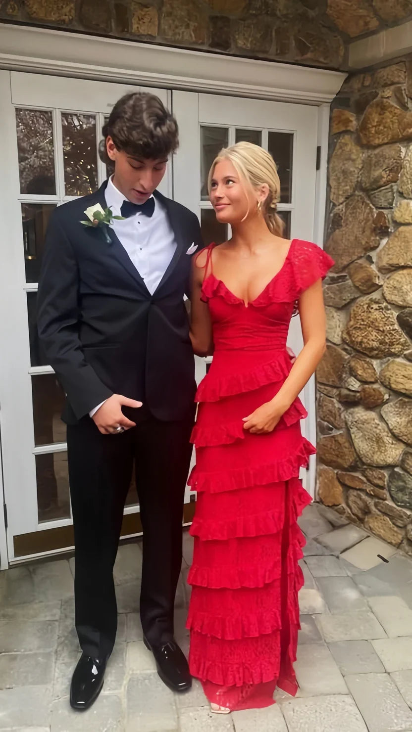 Elegant Sheath V-Neck Cap Sleeve Backless Floor-Length Prom Dress