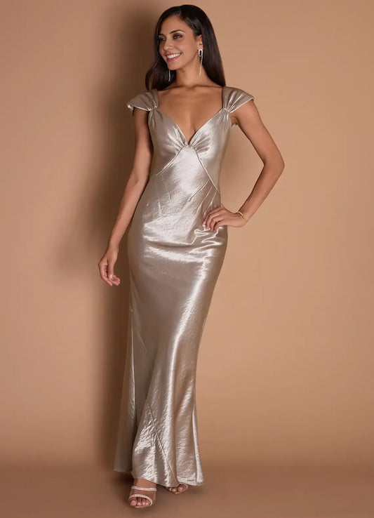 Elegant Sheath V Neck Sleeveless Backless Floor-Length Evening Dress
