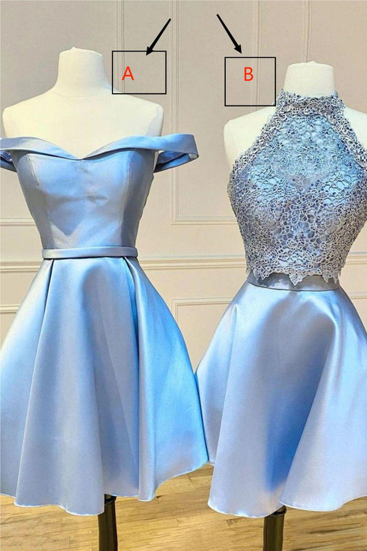 Elegant Sky Blue A-line Satin Homecoming Dress