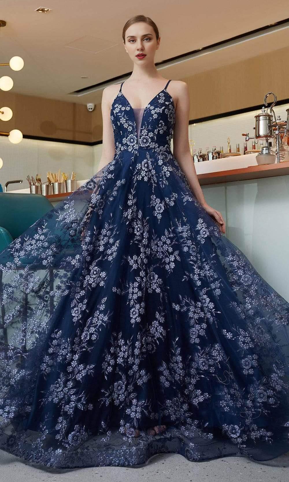 Elegant Sleeveless Spaghetti Straps Open Back Lace Up Floral Embellished Floor Length A-line Prom Dress / Prom Dress In Store