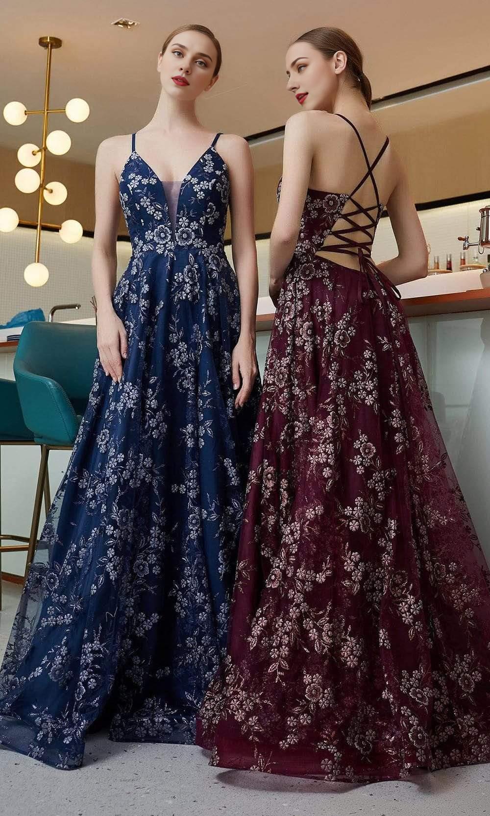 Elegant Sleeveless Spaghetti Straps Open Back Lace Up Floral Embellished Floor Length A-line Prom Dress / Prom Dress In Store