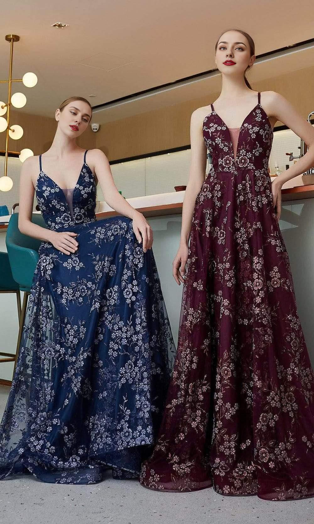 Elegant Sleeveless Spaghetti Straps Open Back Lace Up Floral Embellished Floor Length A-line Prom Dress / Prom Dress In Store