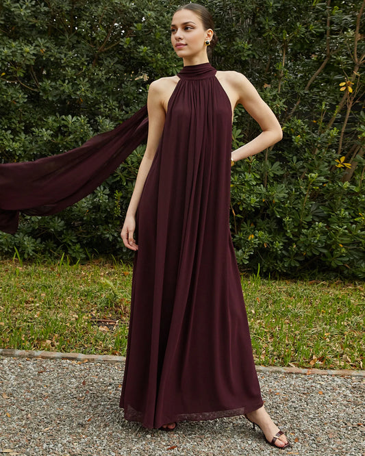 Dress Elegant Straight Tube Floor-Length Sleeveless Party Dresses Halter Neck Satin Solid Color Open Back Evening Dress