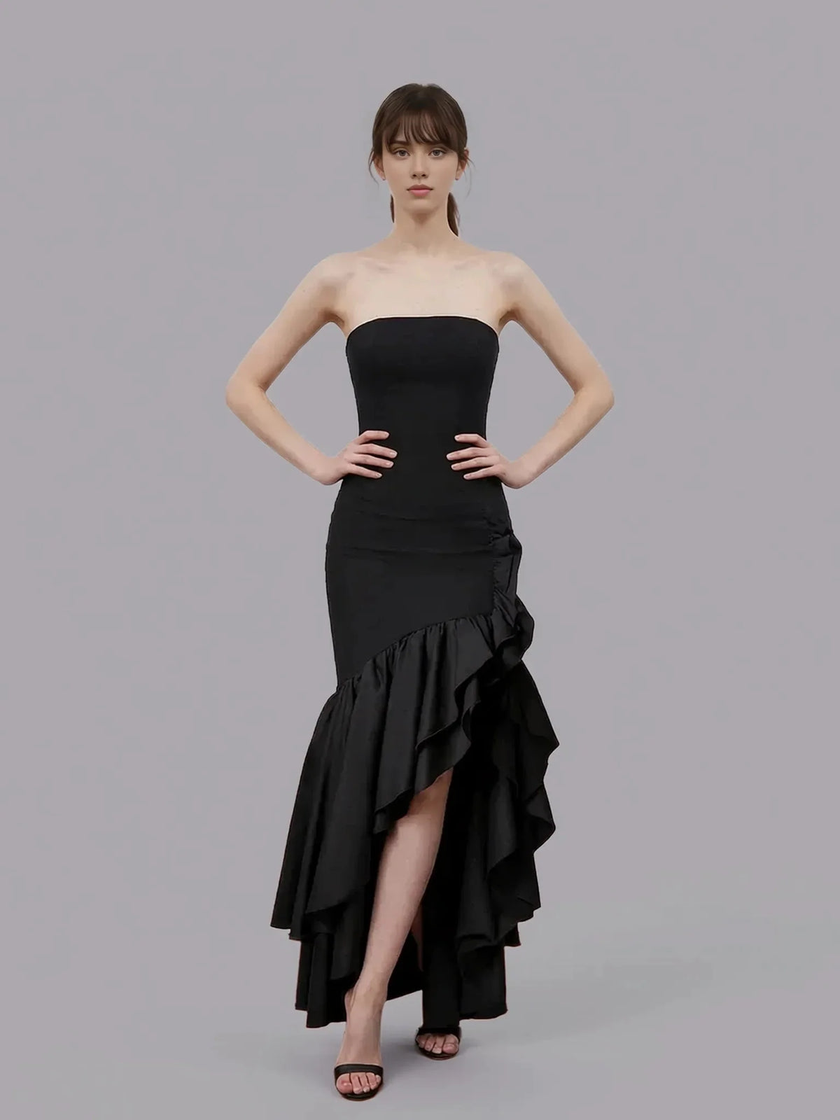 Elegant Strapless Ruffle Slit Mermaid Maxi Prom Dress