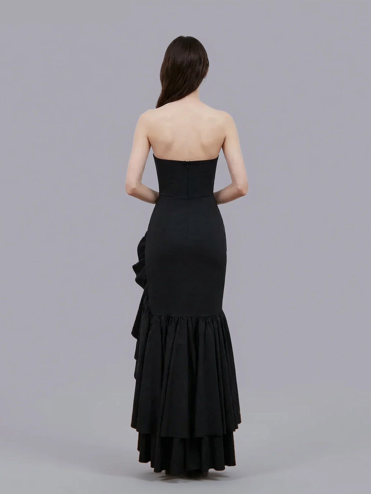 Elegant Strapless Ruffle Slit Mermaid Maxi Prom Dress