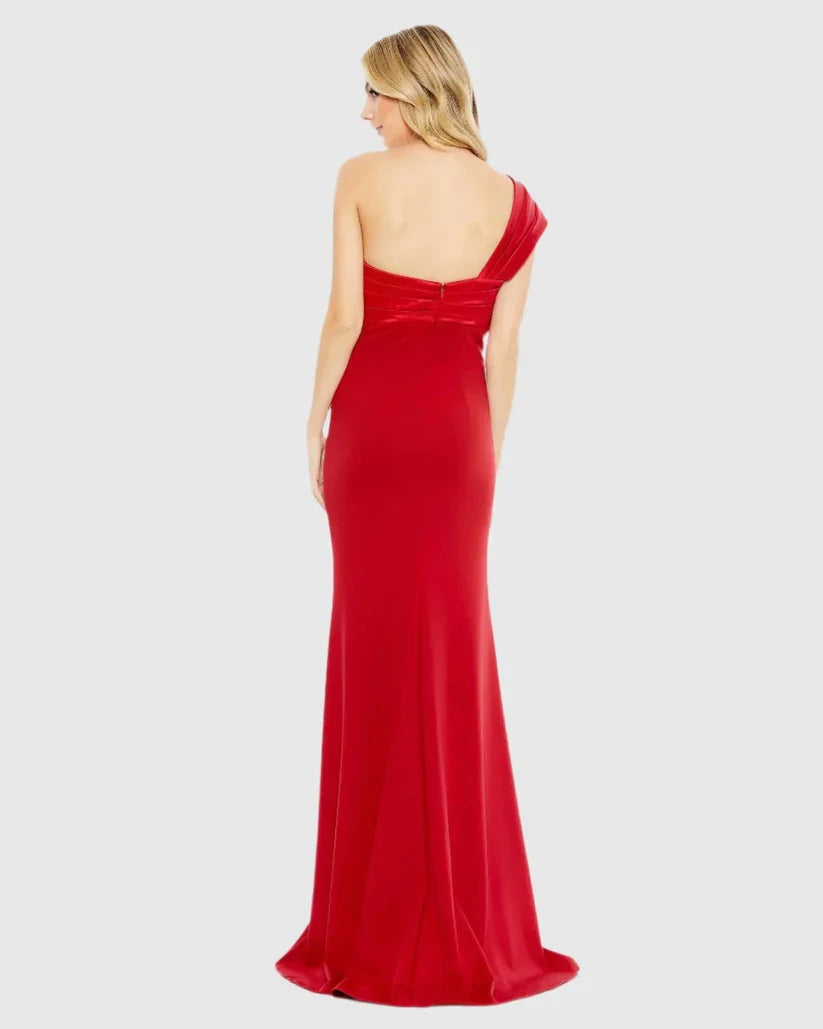 Elegant Trumpet One Shoulder Sleeveless Zipper Up Floor-Length Prom Dress