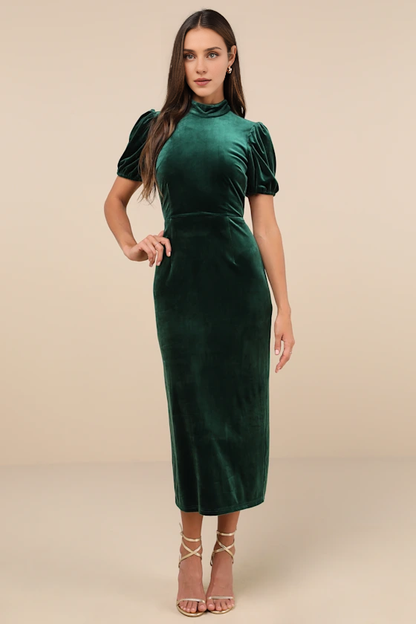 Formal Women's Dresses Fabulous Intuition Emerald Velvet Backless Tea-Length Dress Prom Dress Stores
