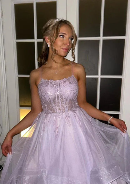 Enchanting A-Line Strapless Sweetheart Lace-Up Corset Tiered Tulle Floor-Length Evening Ball Gown