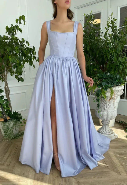 Formal Women's Dresses Modest Square Neck A-Line Evening Dress Satin Prom Dresses Prom Clothing