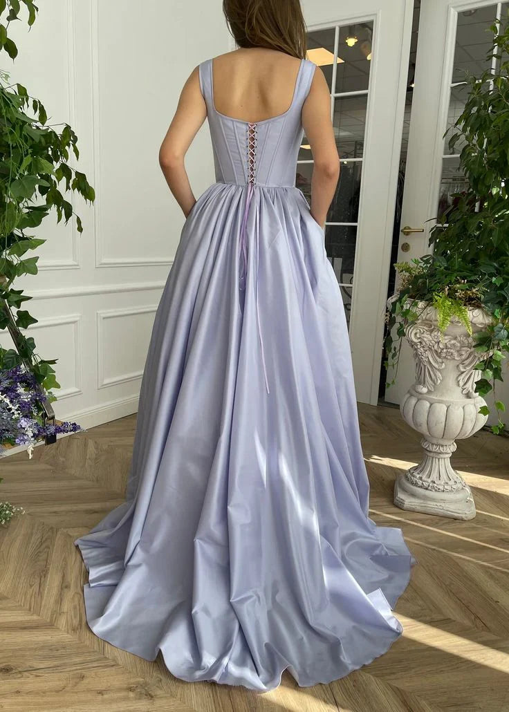 Formal Women's Dresses Modest Square Neck A-Line Evening Dress Satin Prom Dresses Prom Clothing