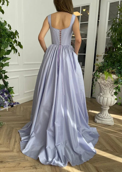 Formal Women's Dresses Modest Square Neck A-Line Evening Dress Satin Prom Dresses Prom Clothing