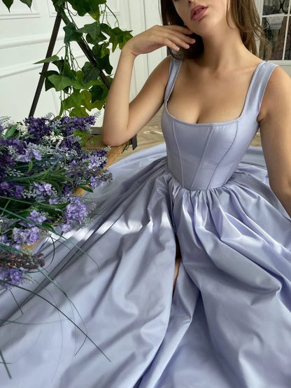 Formal Women's Dresses Modest Square Neck A-Line Evening Dress Satin Prom Dresses Prom Clothing
