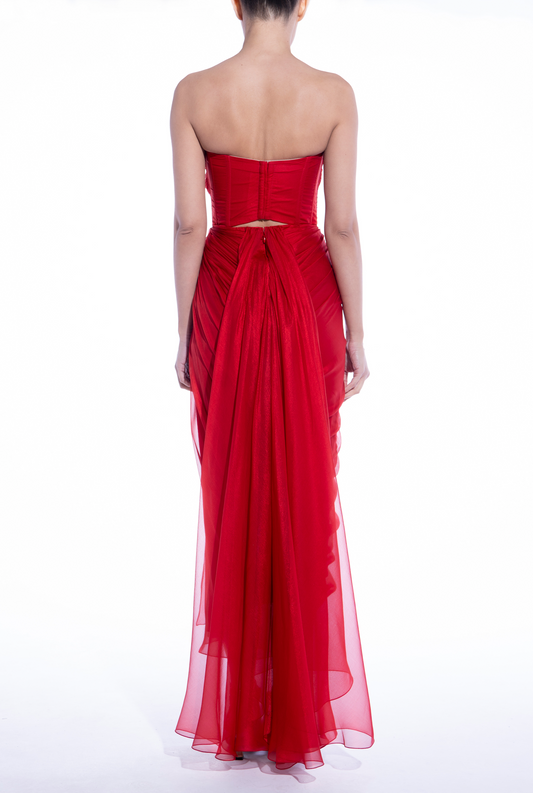 Prom Dress In Store Strapless A-line Red Sleeveless Evening Dress Strapless Backless With Slit Dresses Evening Wear