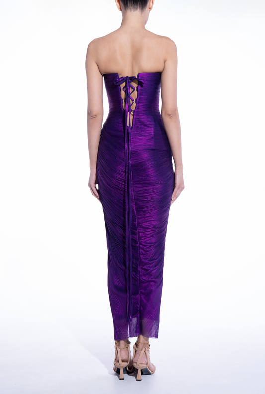 Prom Dress In Store Strapless A-line Midnight Orchid Sleeveless Evening Dress Strapless Backless With Slit Dresses Evening Wear