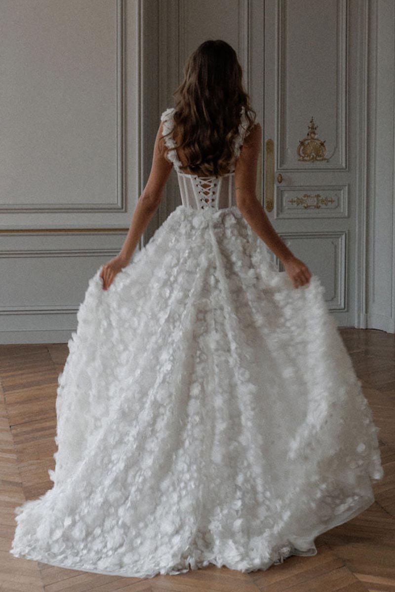 Formal Wear Dresses 3D Flower Lace-up Back Side High Split Evening Dress Wedding Dress Prom Dress Shops