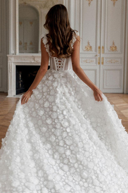 Formal Wear Dresses 3D Flower Lace-up Back Side High Split Evening Dress Wedding Dress Prom Dress Shops