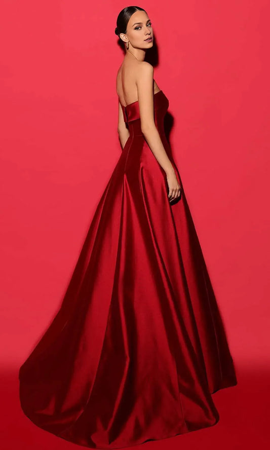 Evening Dresses For Women/ Princess Straight Across Neckline Strapless Mid-Open Back Floor Length With Sweep Train Evening Dresses