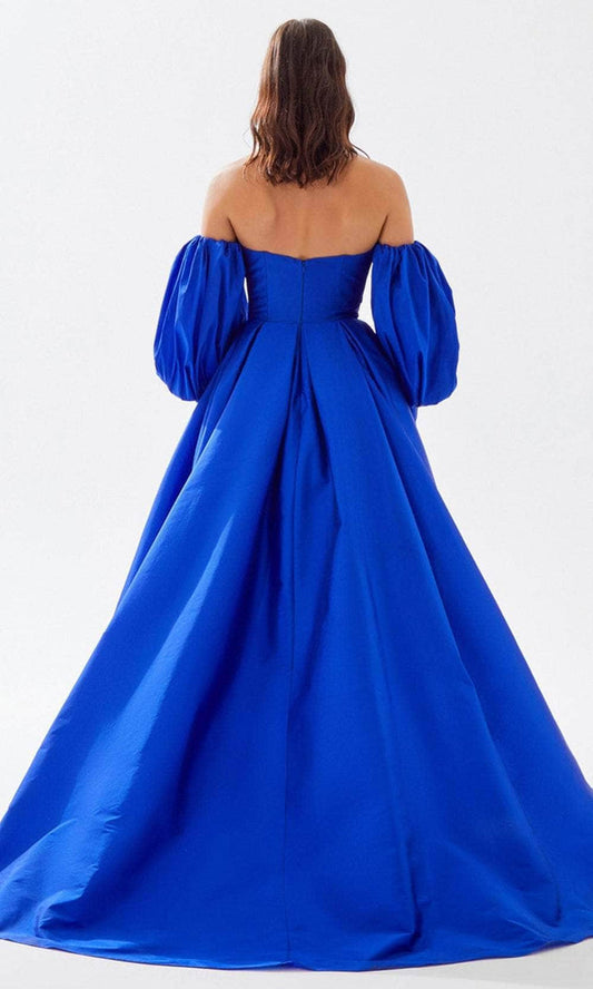 Evening Dresses For Women/ Off Shoulder Puff Sleeve Sweetheart Bustier Buttons Prom Dress With Train Evening Dresses