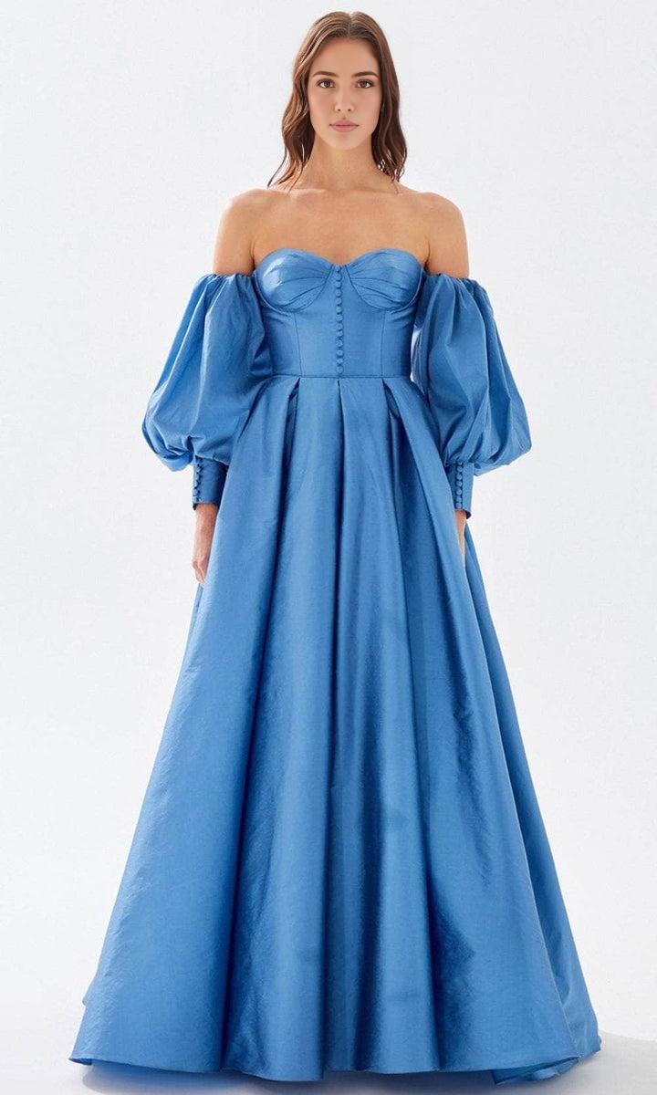 Evening Dresses For Women/ Off Shoulder Puff Sleeve Sweetheart Bustier Buttons Prom Dress With Train Evening Dresses