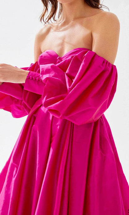 Evening Dresses For Women/ Off Shoulder Puff Sleeve Sweetheart Bustier Buttons Prom Dress With Train Evening Dresses