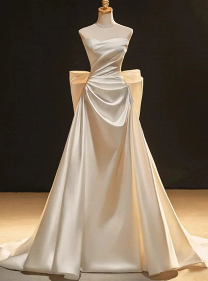 Dress Prom Dress Stores White Strapless A-Line Satin Light Wedding Dress Long Evening Gown Party Dress Formal Women's Dresses
