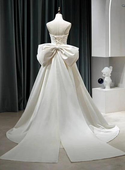 Dress Prom Dress Stores White Strapless A-Line Satin Light Wedding Dress Long Evening Gown Party Dress Formal Women's Dresses