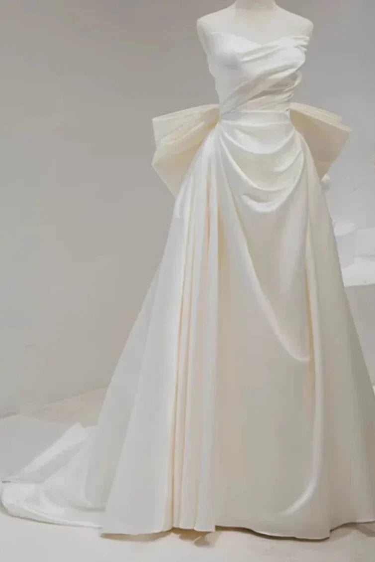 Dress Prom Dress Stores White Strapless A-Line Satin Light Wedding Dress Long Evening Gown Party Dress Formal Women's Dresses