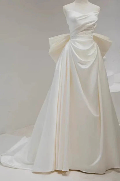 Dress Prom Dress Stores White Strapless A-Line Satin Light Wedding Dress Long Evening Gown Party Dress Formal Women's Dresses