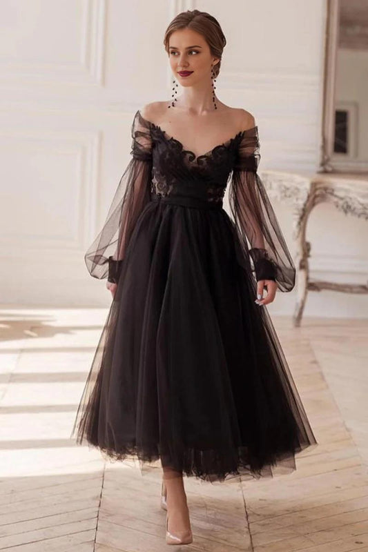 Prom Shop Dresses Daydreamer A-line Off Shoulder Tulle Evening Prom Dress With Tea-Length Formal Women's Dresses