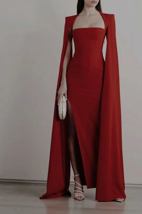 A-line Elegant Strapless Evening Dress With Slit
