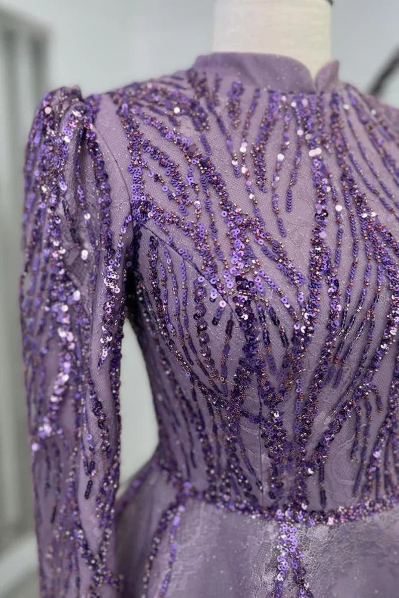 Embroidered A-line Long Sleeves Evening Dress