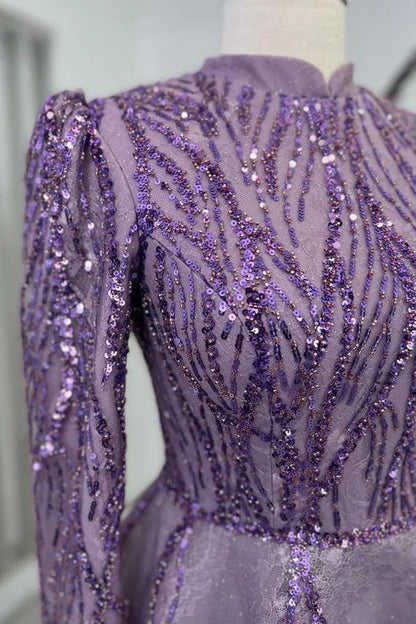 Embroidered A-line Long Sleeves Evening Dress