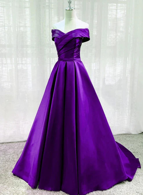 A-Line Satin Off Shoulder Long Evening Dress