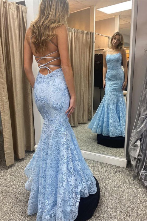 Backless Lace Mermaid Floor Length Evening Dresses
