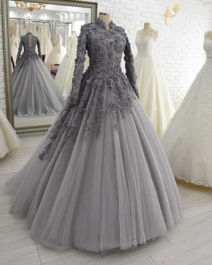 A-line Elegant Long Sleeves Floor Length Evening Dress