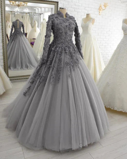A-line Elegant Long Sleeves Floor Length Evening Dress