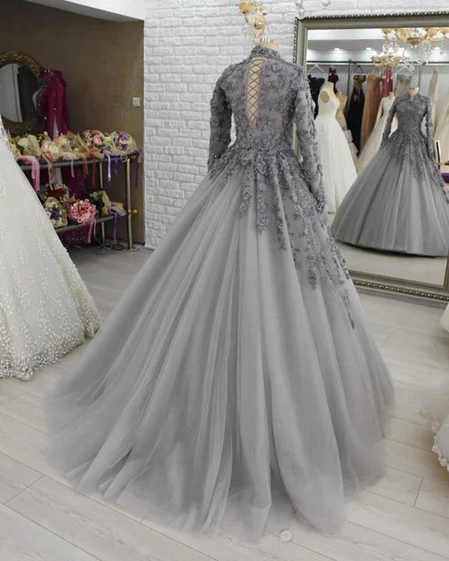 A-line Elegant Long Sleeves Floor Length Evening Dress