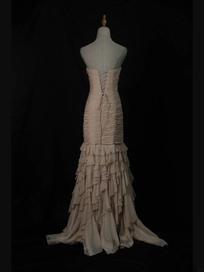 Exquisite Mermaid Strapless Sweetheart Lace-Up Back Tiered Ruffle Evening Gown
