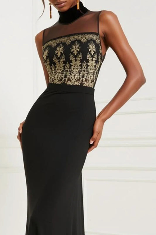Exquisite Mermaid/Trumpet High Neck Sleeveless Lace Up Sweep/Brush Train Prom Dress