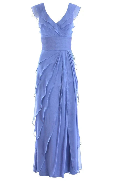 Exquisite Sleeveless V-neck Long Chiffon Dress With Tiered Ruffles Prom Dress/Formal Wear Dresses