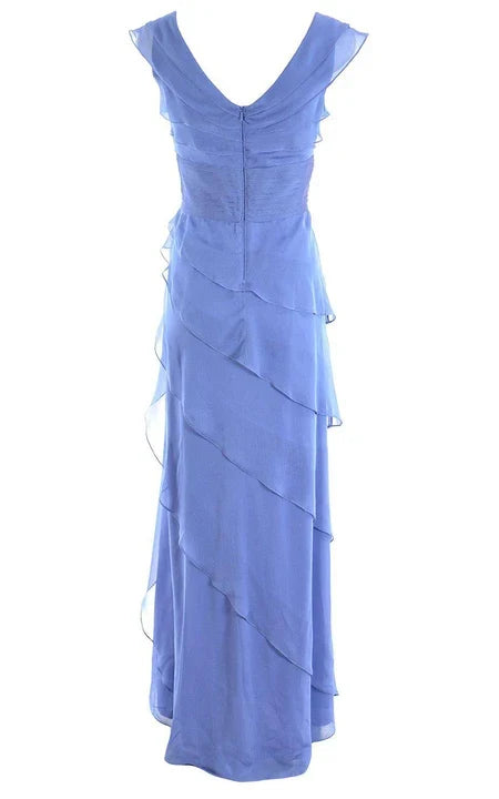 Exquisite Sleeveless V-neck Long Chiffon Dress With Tiered Ruffles Prom Dress/Formal Wear Dresses