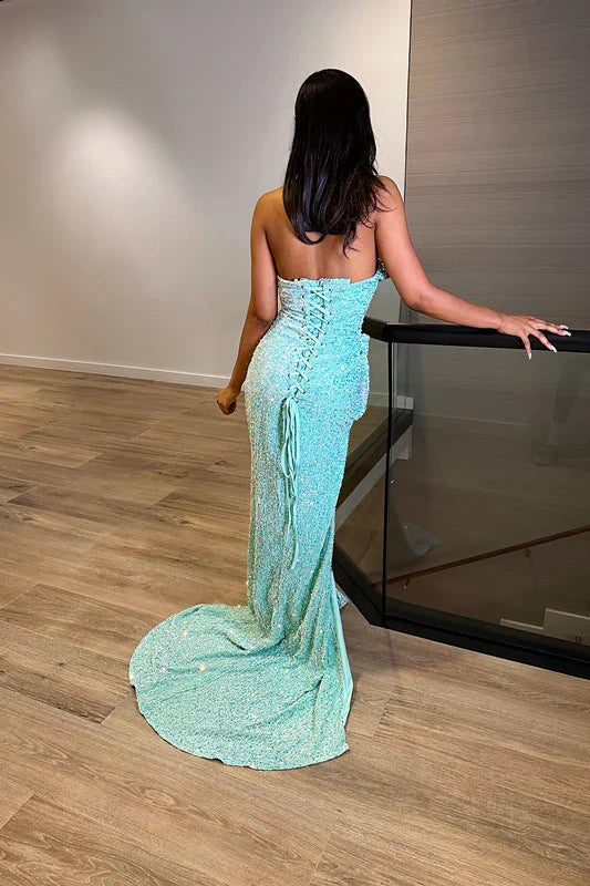 Exquisited Mermaid Sweetheart Sleeveless Sequins Split Floor-Length Prom Dress