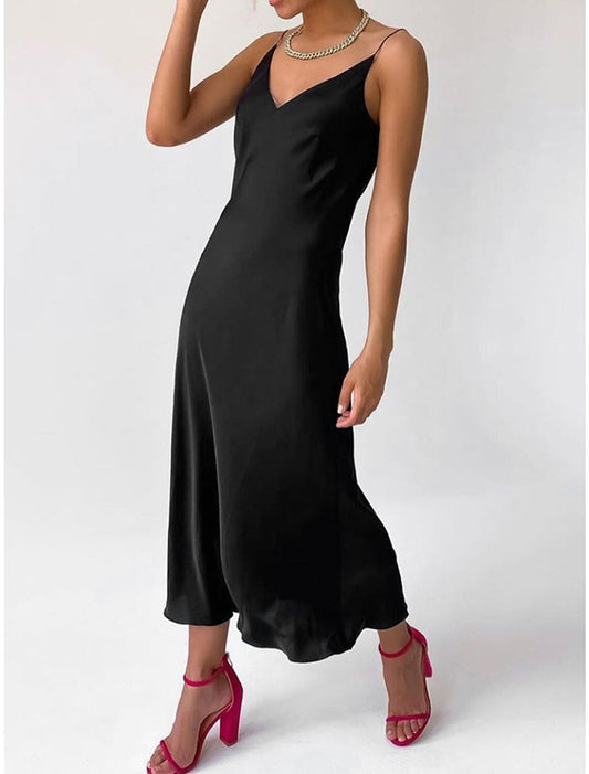Women's Prom Dress Party Dress Wedding Guest Dress Long Dress Maxi Dress Black Khaki Gray Sleeveless Plain Backless Summer Spring Fall Spaghetti Strap Elegant Wedding Guest Birthday Evening Party
