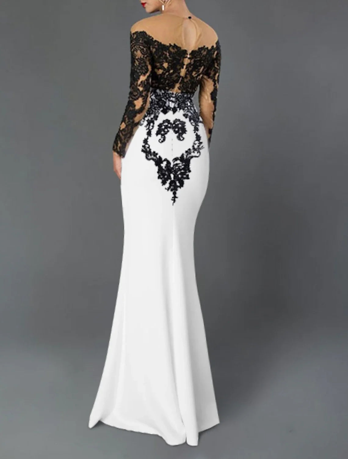 Mermaid / Trumpet Evening Gown Elegant Dress Wedding Guest Floor Length 3/4 Length Sleeve Jewel Neck Stretch Crepe with Appliques