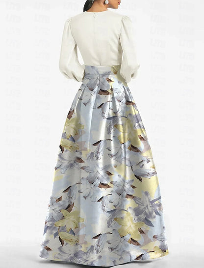 A-Line Evening Gown Elegant Dress Formal Wedding Guest Floor Length Long Sleeve V Neck Belt / Sash Satin with Slit