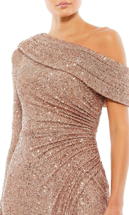 Formal Women's Dresses/ Asymmetrical Neck Pleats Long Sleeve Sequined Sheath High Slit Evening Prom Dress/ Prom Dress In Store