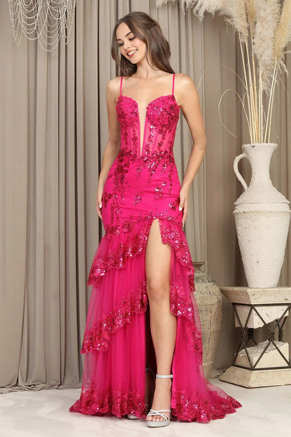 Dress Applique Corset Long Fitted Formal Dress Spaghetti Strap Lace Up Prom Dress